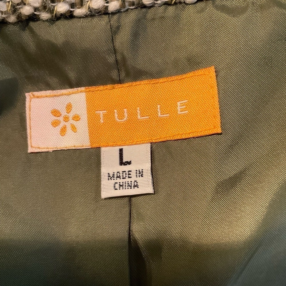Tulle Avocado and Lime Green Tweed Coat with Fringe - Picture 7 of 11